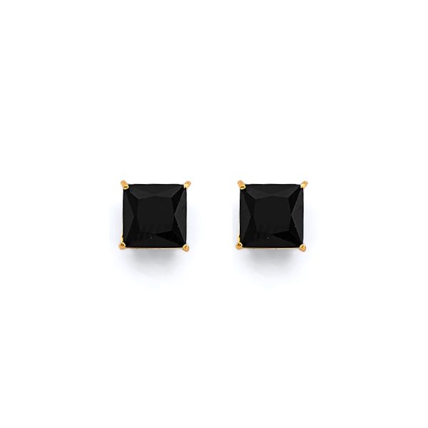 14KY Square 6mm Black CZ Stud Earrings with Screw Back