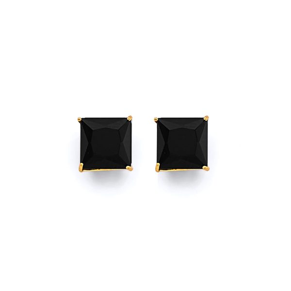 14KY Square 7mm Black CZ Stud Earrings with Screw Back