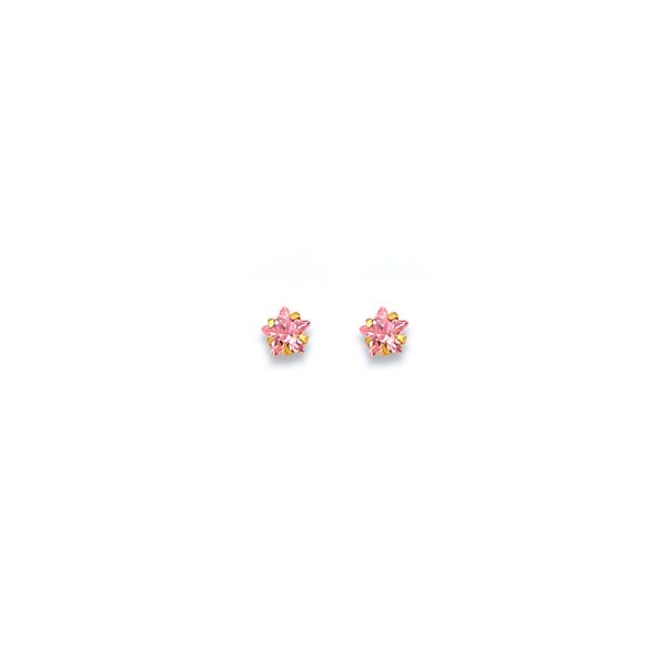 14KY 3mm Pink Star CZ Stamp Stud Earrings with Screw Back