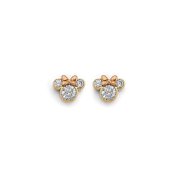 14K 2T Mouse CZ Stud Earrings with Screw Back