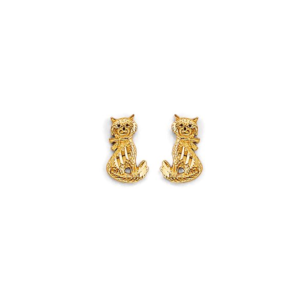 14KY Cat CZ Stud Earrings with Screw Back