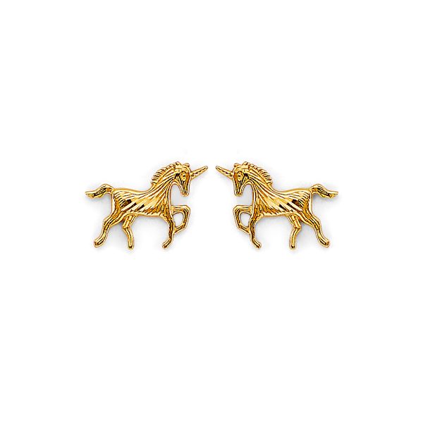 14KY Unicorn Stud Earrings with Screw Back