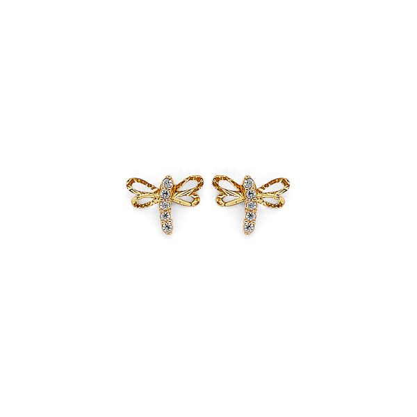 14KY Dragonfly CZ Stud Earrings with Screw Back