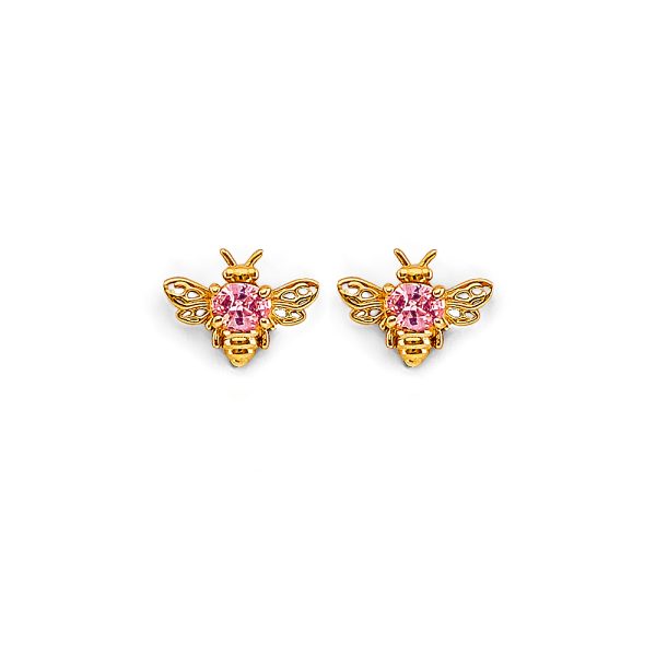 14KY Bee CZ Stud Earrings with Screw Back