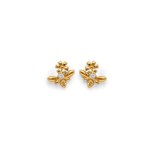 14KY Bee CZ Stud Earrings with Screw Back