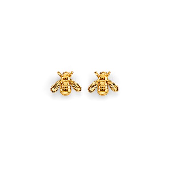 14KY Bee CZ Stud Earrings with Screw Back