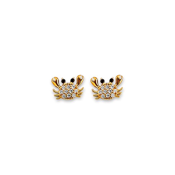 14KY Crab CZ Stud Earrings with Screw Back