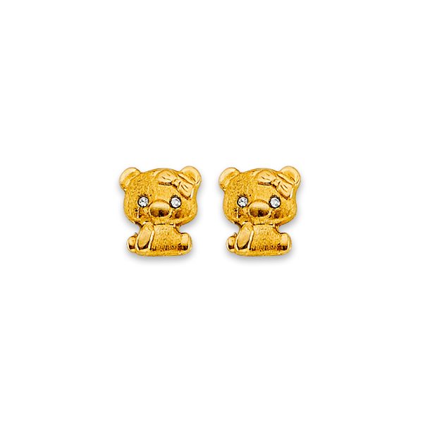 14KY Dog CZ Stud Earrings with Screw Back