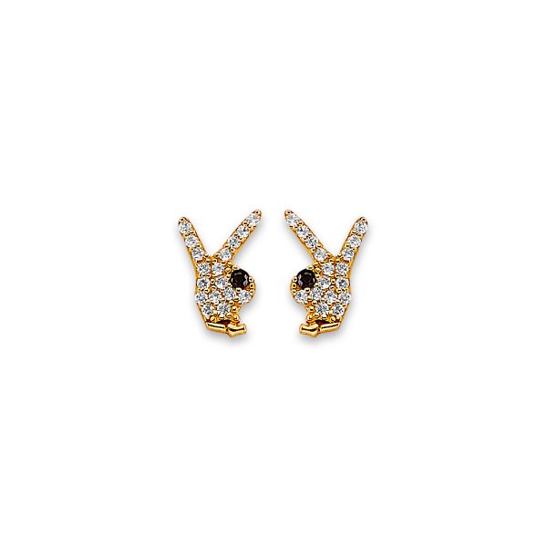 14KY Rabbit CZ Stud Earrings with Screw Back