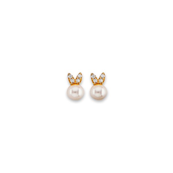 14KY Pearl CZ Stud Earrings with Screw Back