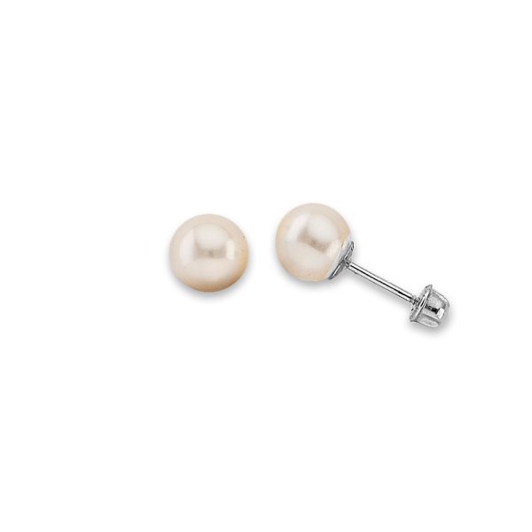 14KW 6mm Pearl Stud Earrings with Screw Back