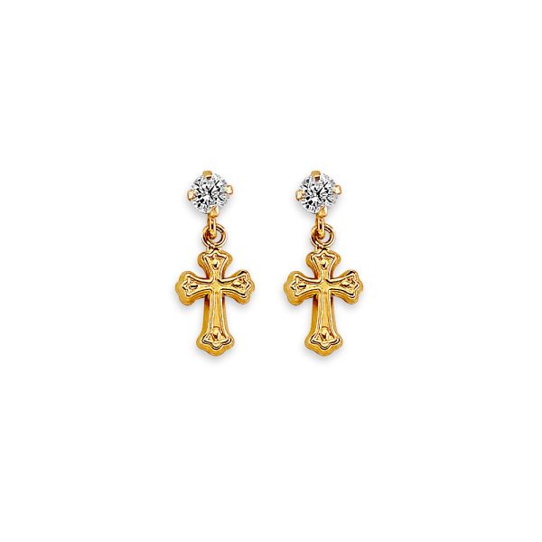 14KY CZ Cross Stud Earrings with Screw Back