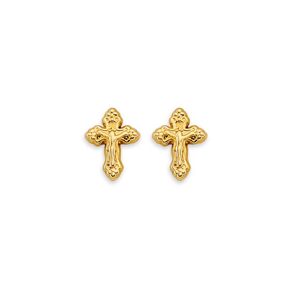 14KY Cross Stud Earrings with Screw Back