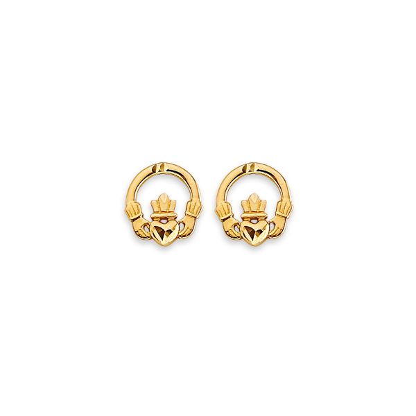 14KY Claddagh Stud Earrings with Screw Back