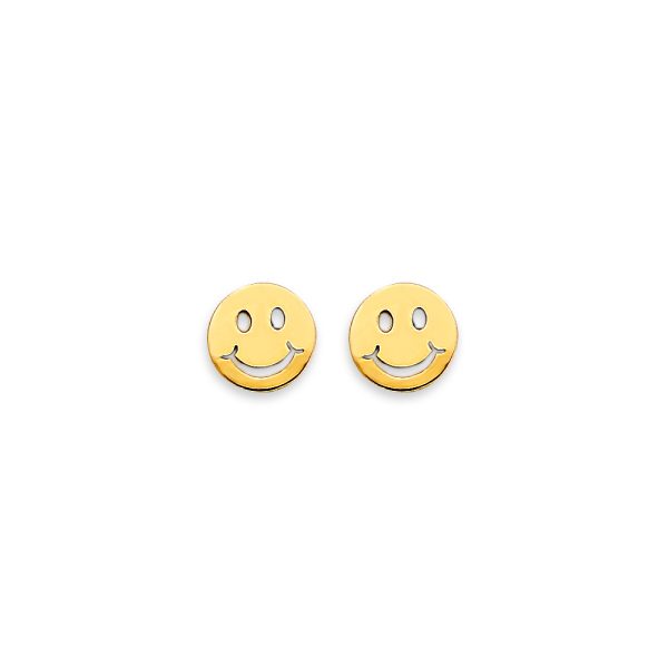 14KY Smiling Emoji Stud Earrings with Screw Back