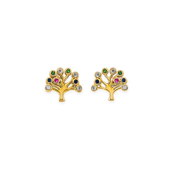 14KY Tree of Life CZ Stud Earrings with Screw Back