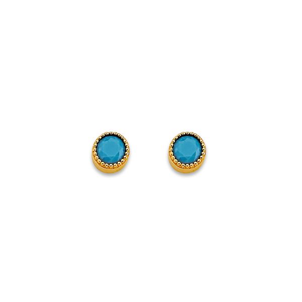 14KY Round Turquoise Stud Earrings with Screw Back