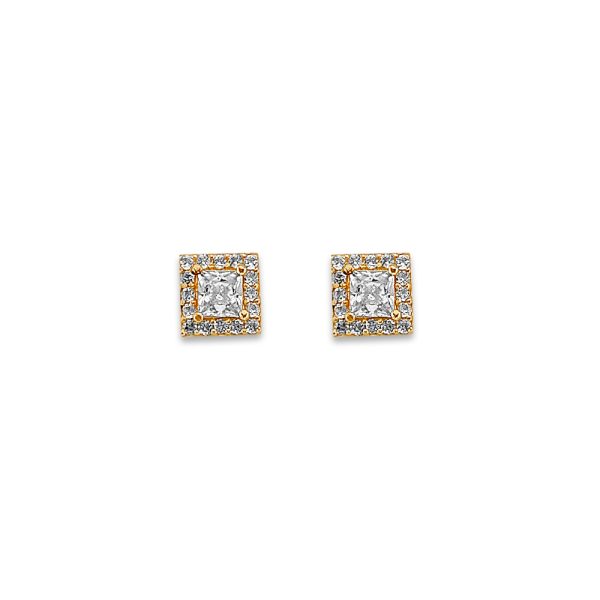 14KY Cluster CZ Stud Earrings with Screw Back