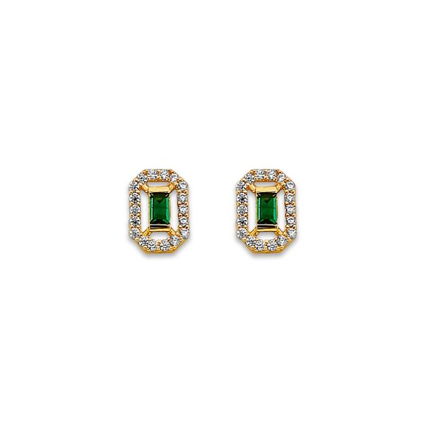 14KY Green CZ Stud Earrings with Screw Back