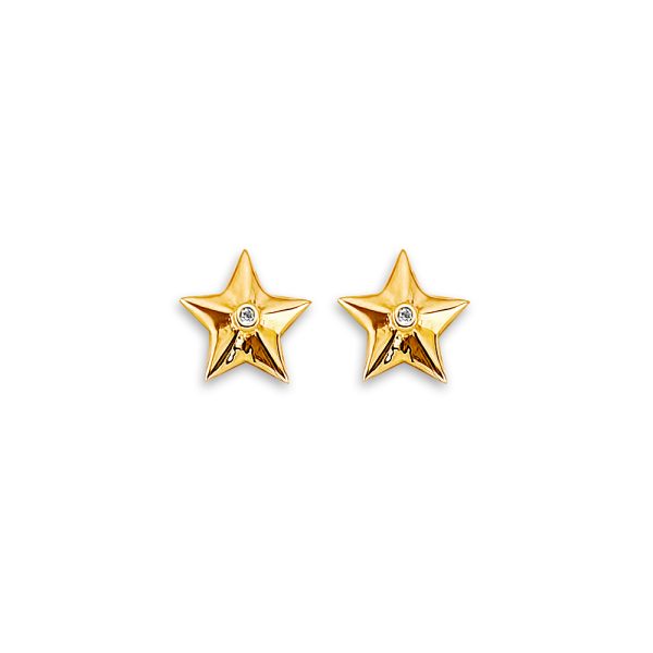 14KY Star CZ Stud Earrings with Screw Back