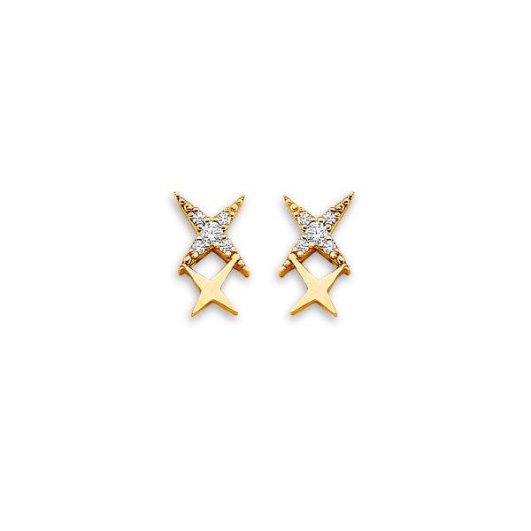 14KY Star CZ Stud Earrings with Screw Back