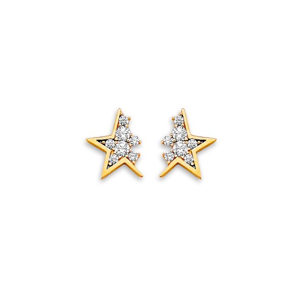 14KY Star CZ Stud Earrings with Screw Back