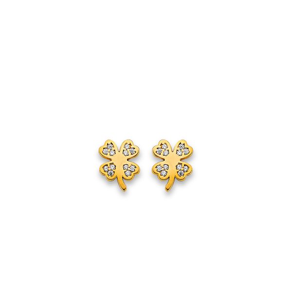 14KY CLover CZ Stud Earrings with Screw Back