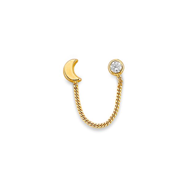 14KY Moon CZ Crawler Stud Earrings with Screw Back