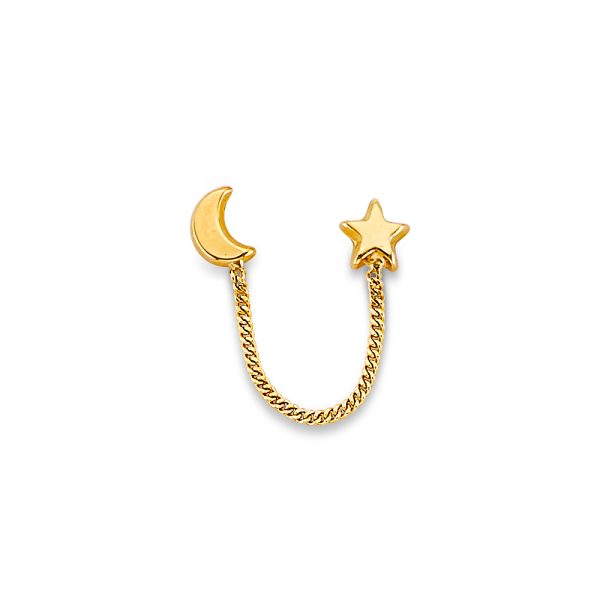 14KY Star & Moon Crawler Stud Earrings with Screw Back